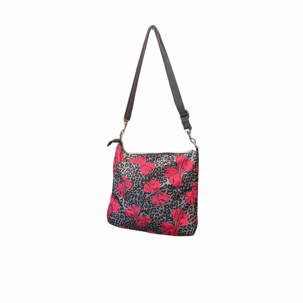 Betsey Johnson Crossbody Bag in Gray And Black Leopard And Pink Bows - Picture 2 of 6